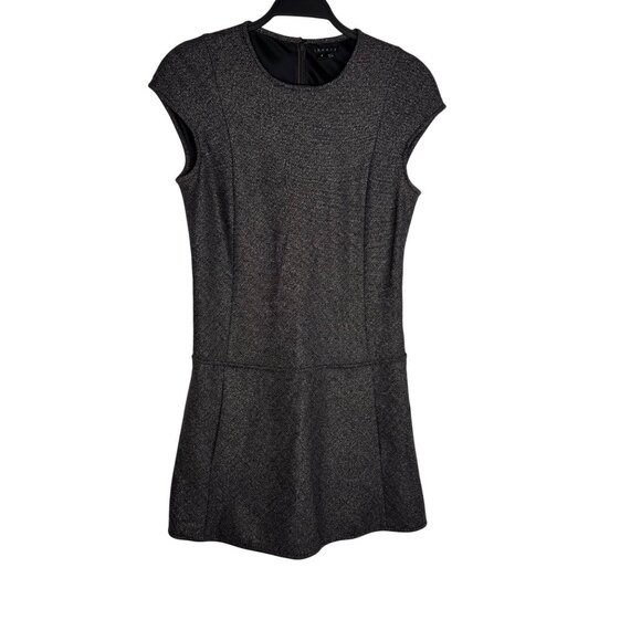 Theory Metallic Thread Dropped Waist Dress Sz 4 Pockets Olpia Harlequin Workwear - Picture 1 of 10